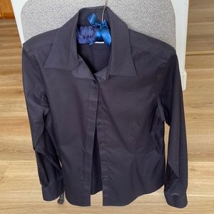 Brooks Brothers tailored fit black button up collared shirt.